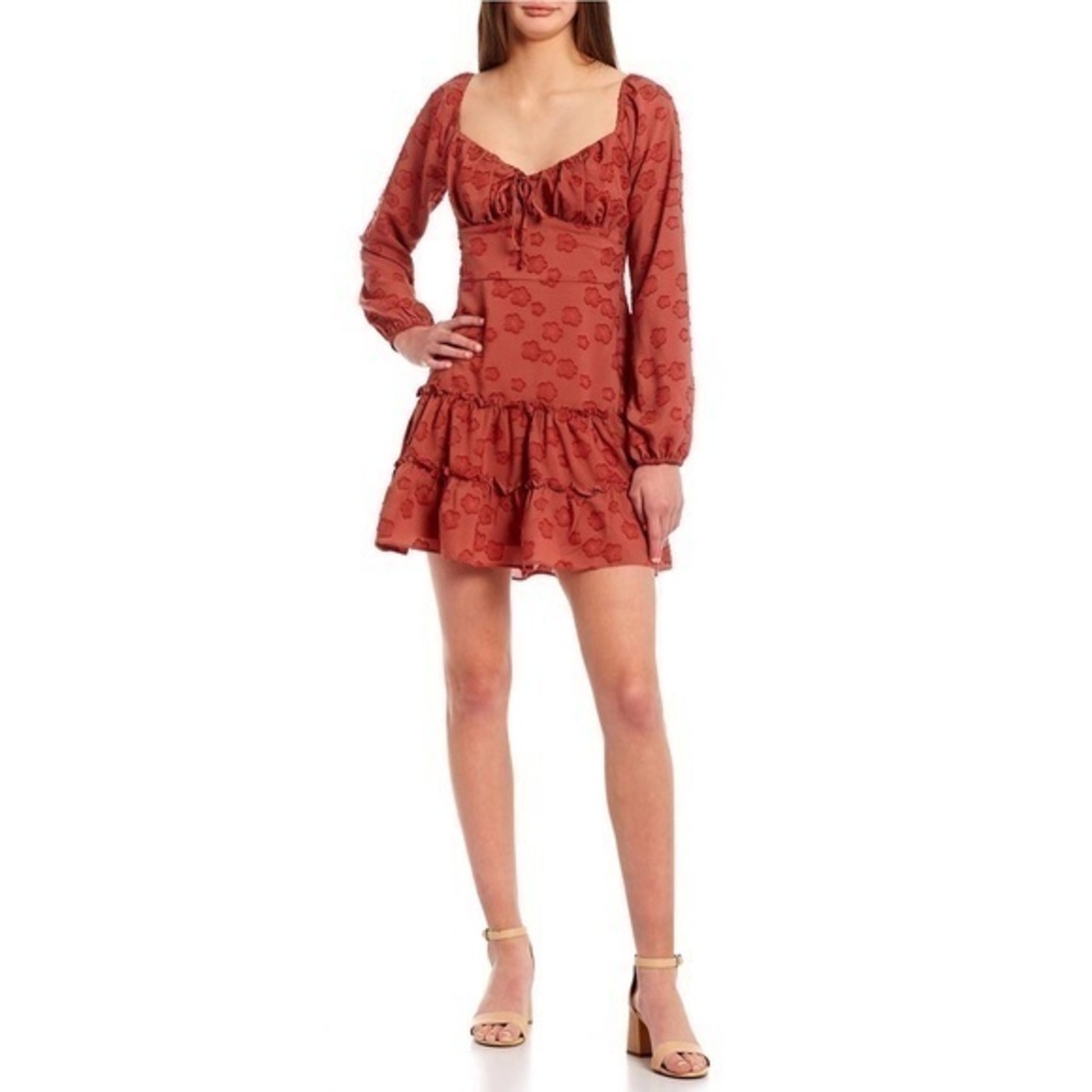 City Studio Long Sleeve Double Ruffle‎ Hem Mini Dress